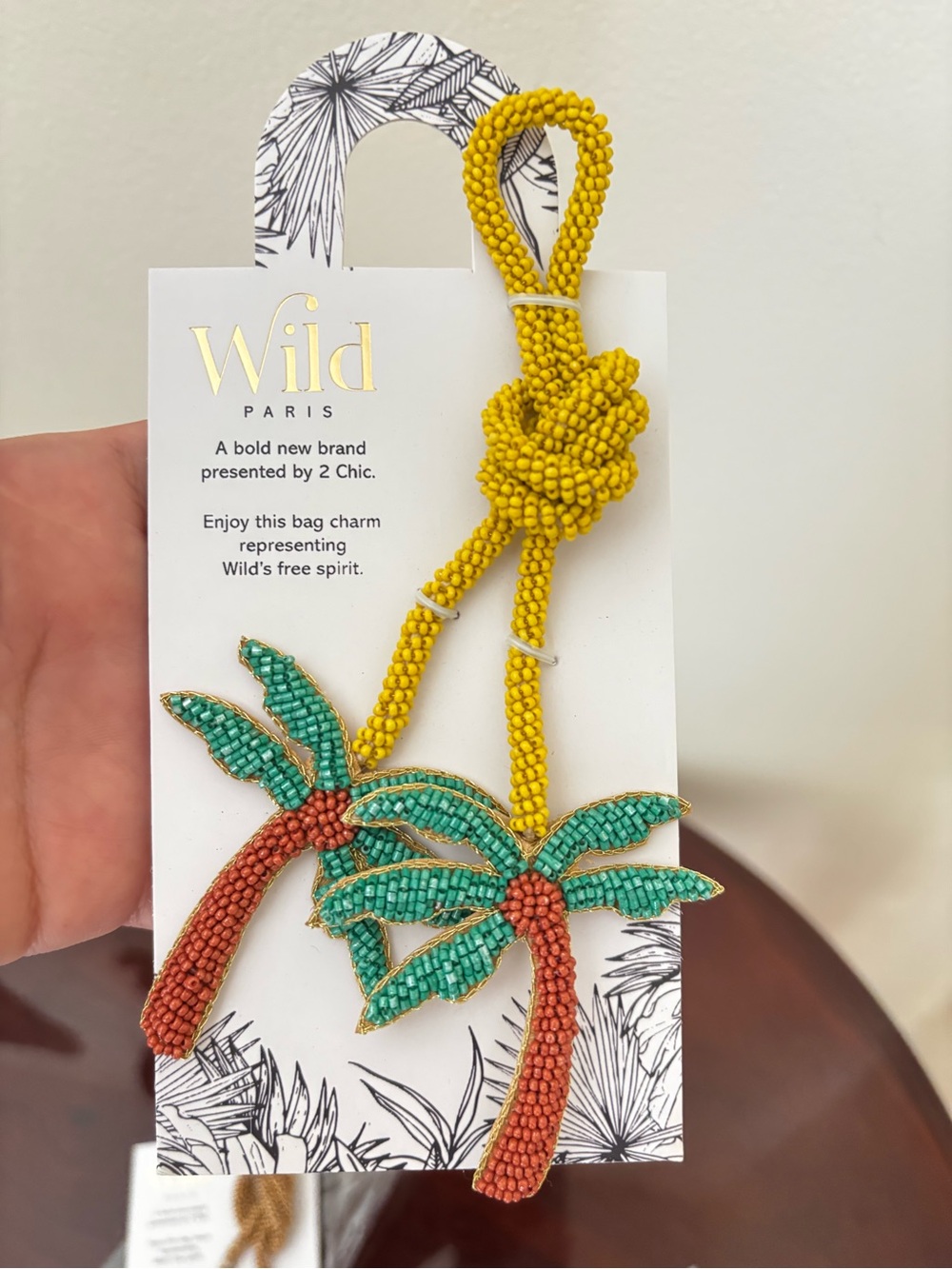 Yellow & Teal Beaded Palm Tree Bag Charm - Picture 3 of 4